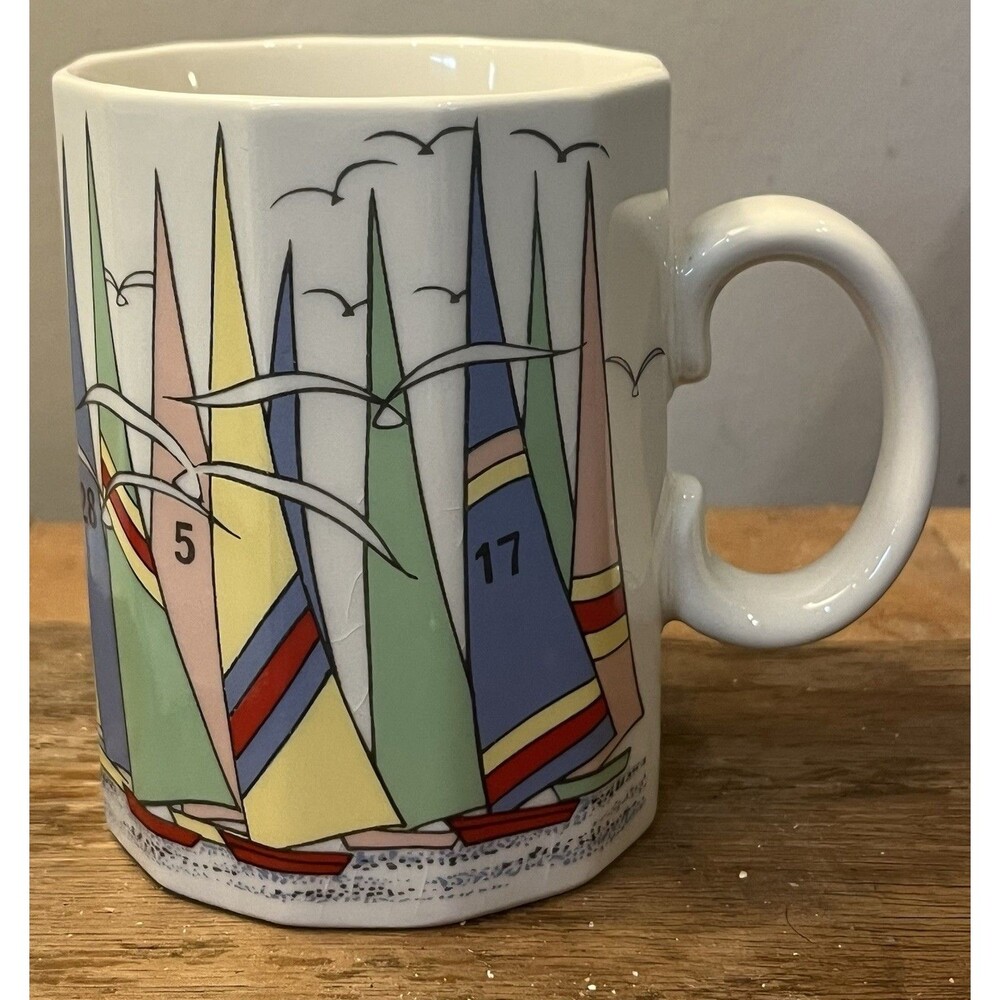 Otagiri Fleet  Mug Japan Sail Boats  Race Nautical almost 4"  tall Vintage